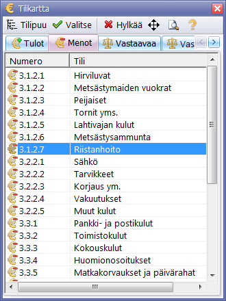 Metsänpoika-tilin valitseminen
