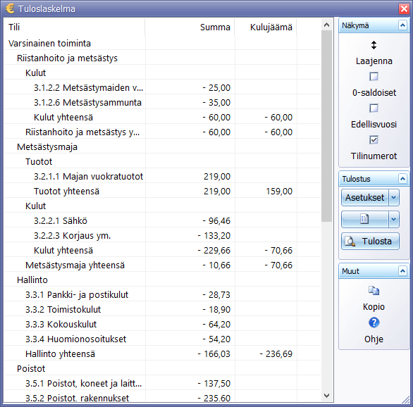 Metsänpoika, tilinpäätös