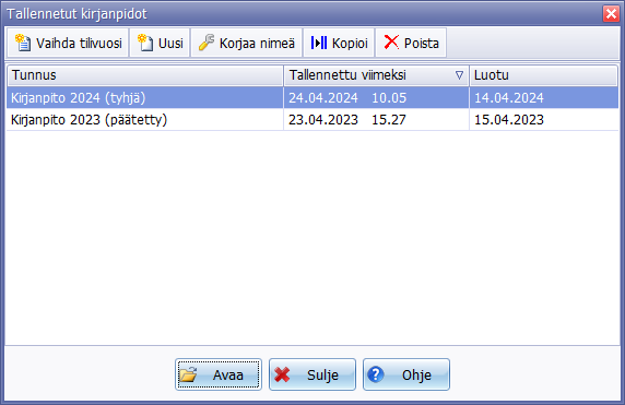 Kirjanpitojen tallentaminen