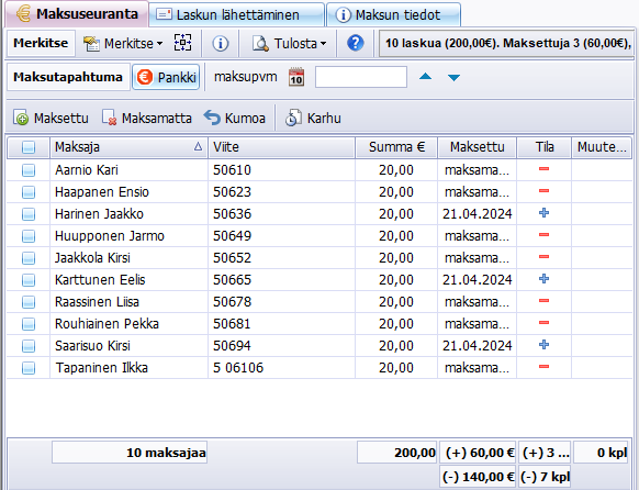 Metsästyseuran jäsenmaksut-laskujen tarkistaminen