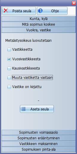 Metsästysvuokrasopimusten seulominen