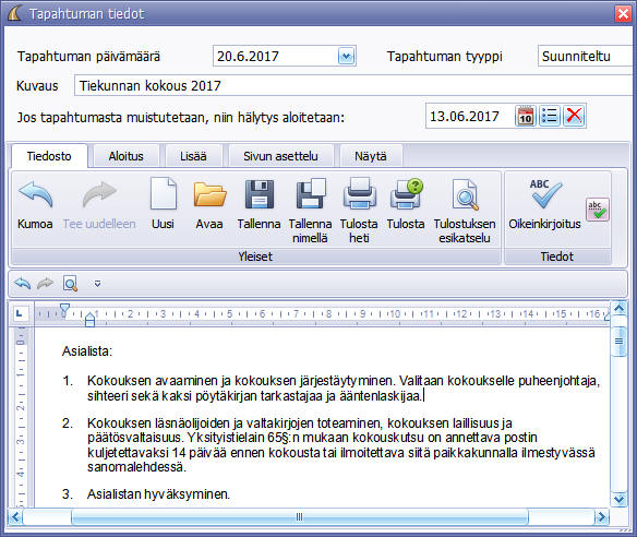 Tiekunnan tapahtumien muistiinpanot