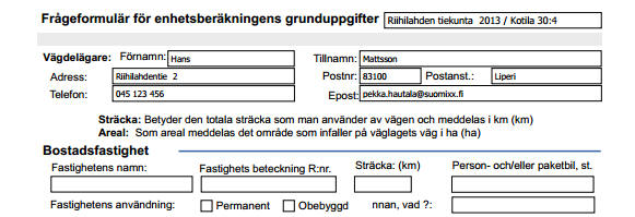 Tieyksiköiden kyselylomakkeet