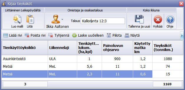 Yksiköinnin tuominen ohjelmaan