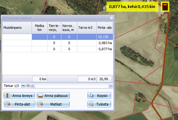 Pinta-alojen mittaaminen