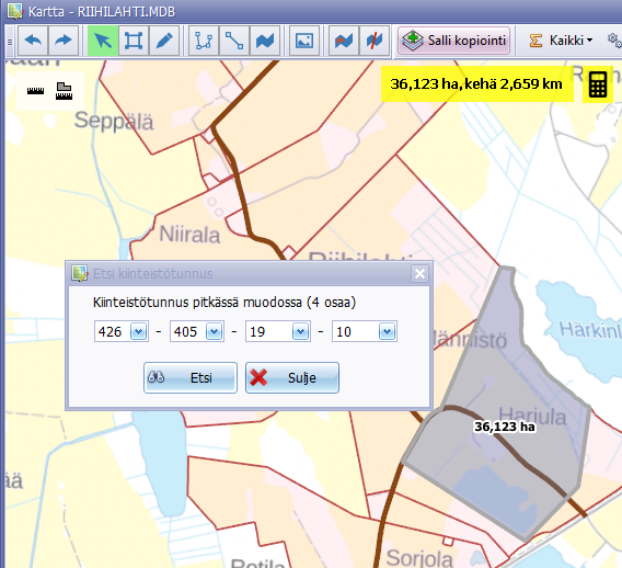 Haku kiinteistötunnuksen perusteella