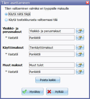 Maksujen jakaminen kirjanpitoon.