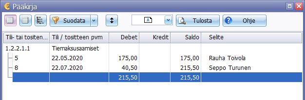 Pääkirjan suodatin