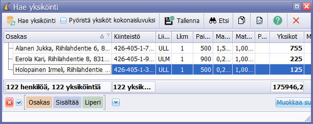 Tieyksikköjen hakeminen